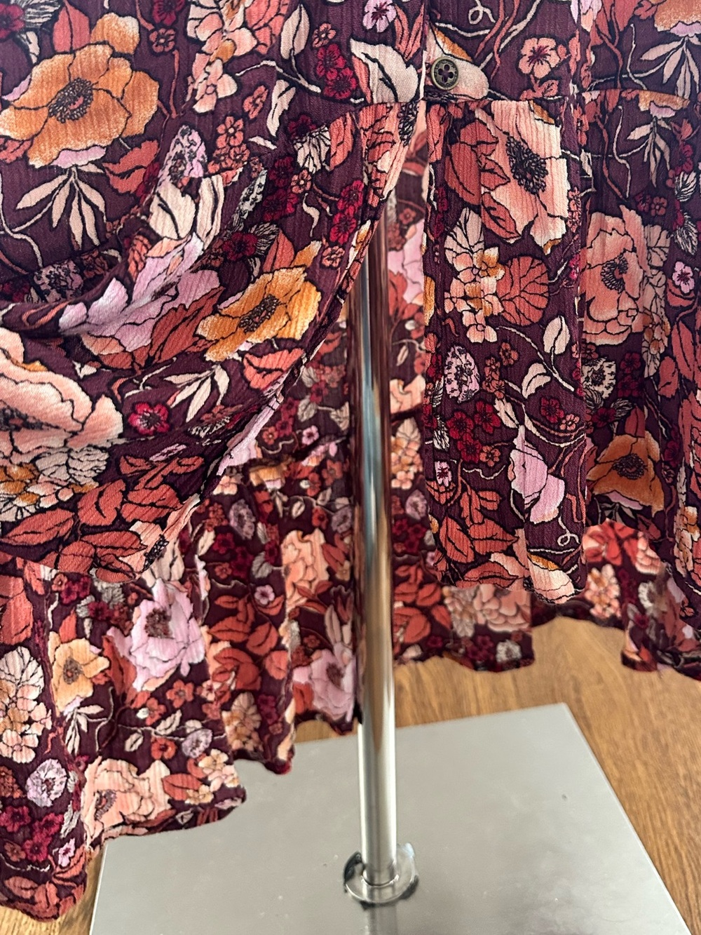 Knox Rose Plum Floral Midi Dress V-Neck Button Front Boho Flowy Size L - Picture 5 of 7